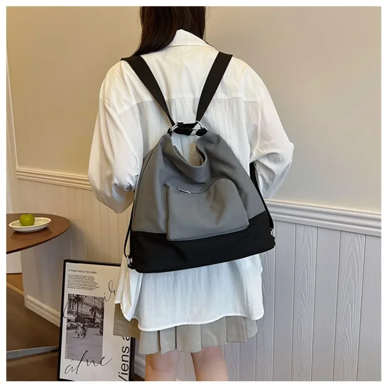 Simple Patchwork Zipper Canvas Shoulder Bags Large Capacity Durable Casual Backpack for Women 2024 High Quality Tote on Sale