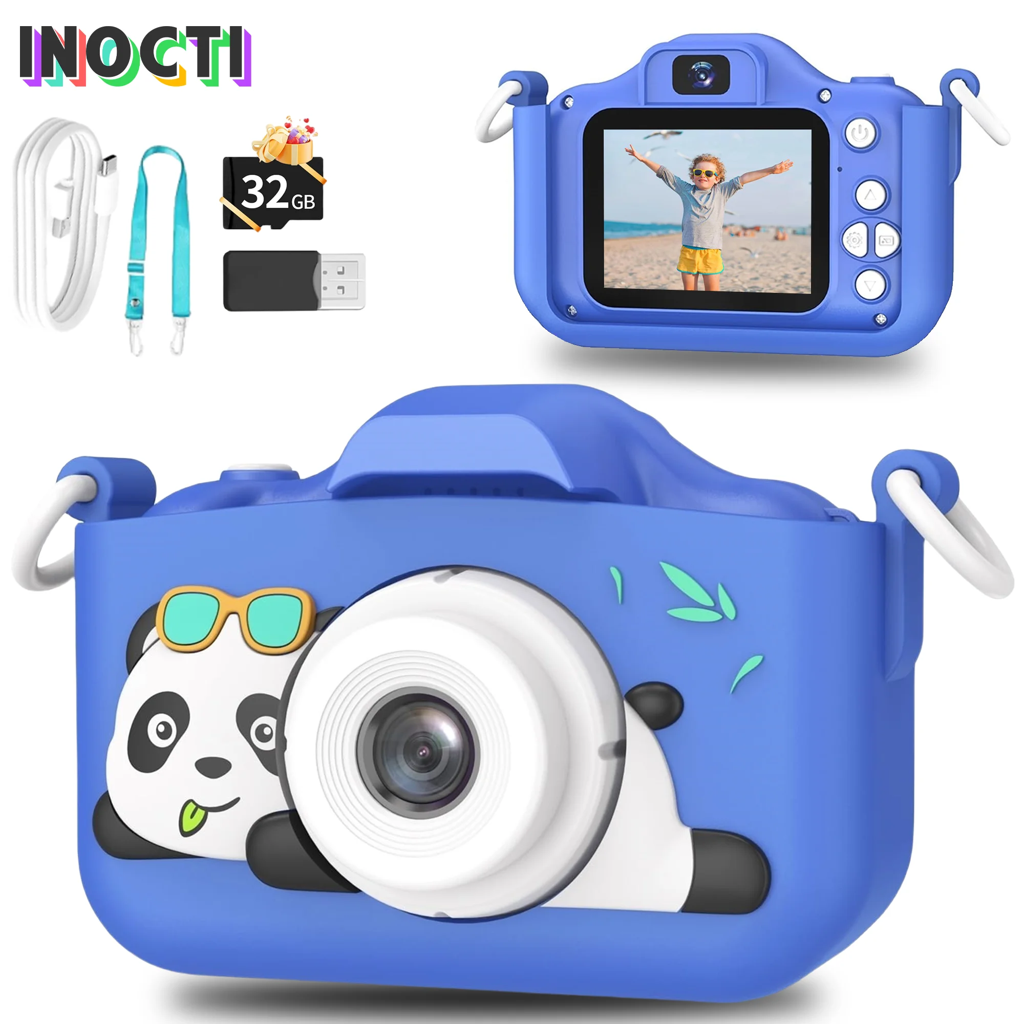 

Kids Mini Camera Cartoon Panda Toys for Girls Boys Birthday Gifts 1080P HD 2inch Screen With 32G SD Card Record Life Camera