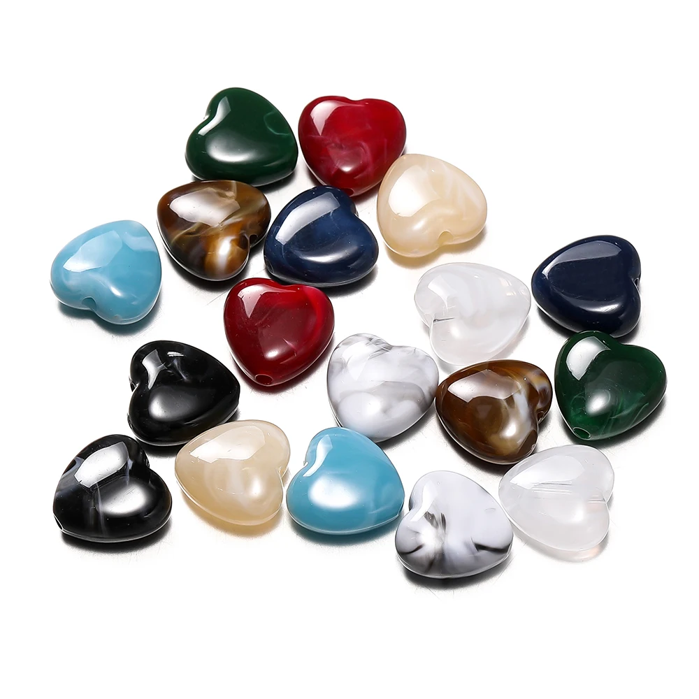 20pcs/lot 14mm Acrylic Imitation Stone Heart Love Spacer Loose Beads for Handmade DIY Necklace Bracelet Jewelry Making Supplies