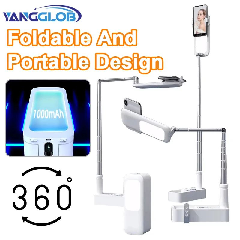 

Multifunction Mobile Phone Holder Can Be Bent & Telescopic with Bluetooth Remote Control Fill Light For Outdoor Live Shoot Stand