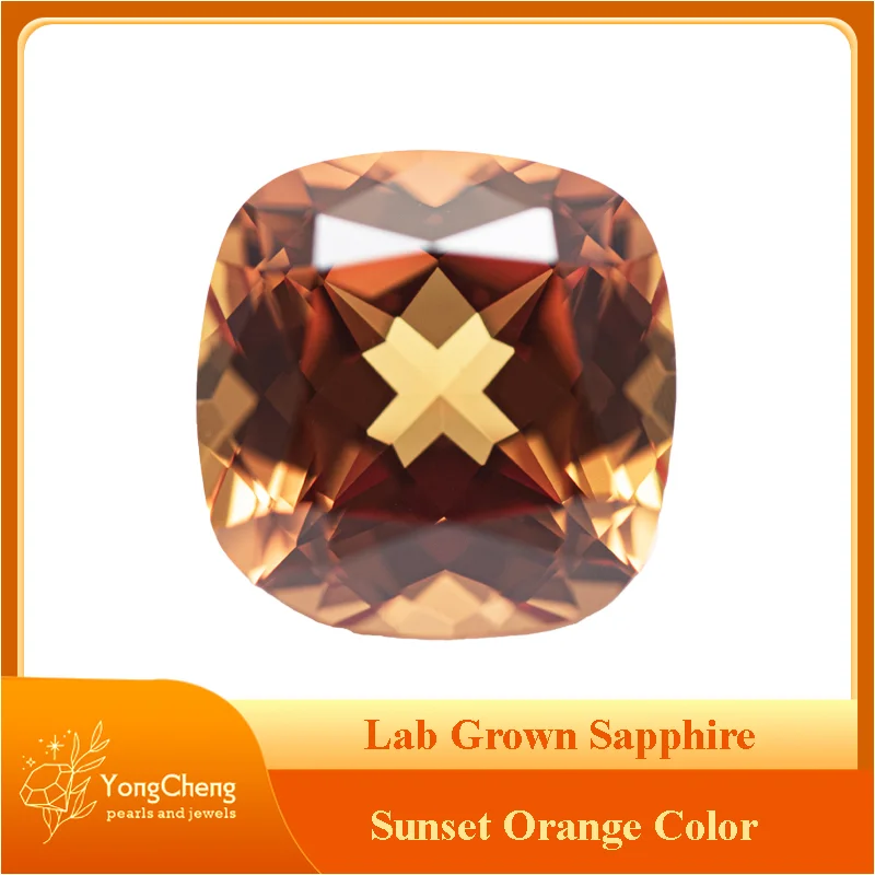 Lab Grown Sapphire Sunset Orange Color Square Cushion VVS1 Charms Beads Diy Jewelry Making Materials Selectable AGL Certificate