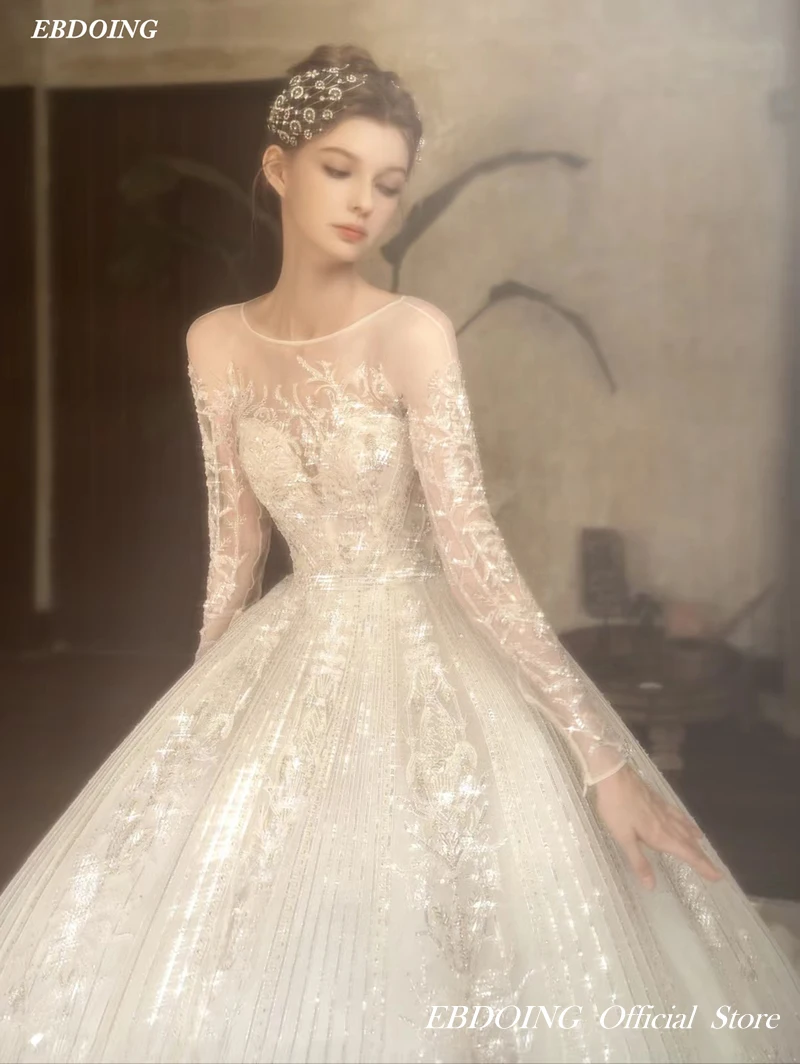 Robe de mariée A-ligne en dentelle perlée, manches longues avec trou de clé dans le dos, sur mesure, plus TANVestiEducational De Noviass, la plus récente