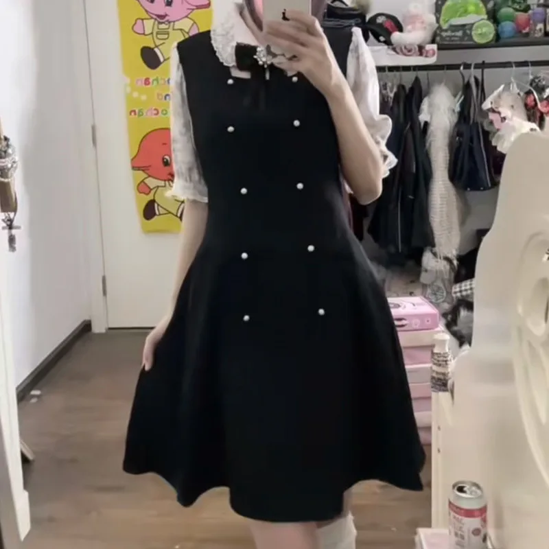 Bow Y2K Dresses Japan Shawl Detachable Dual Use Splicing Lapel Home Subculture Dress 2 Piece Set Summer Cute Outfit Dresses New