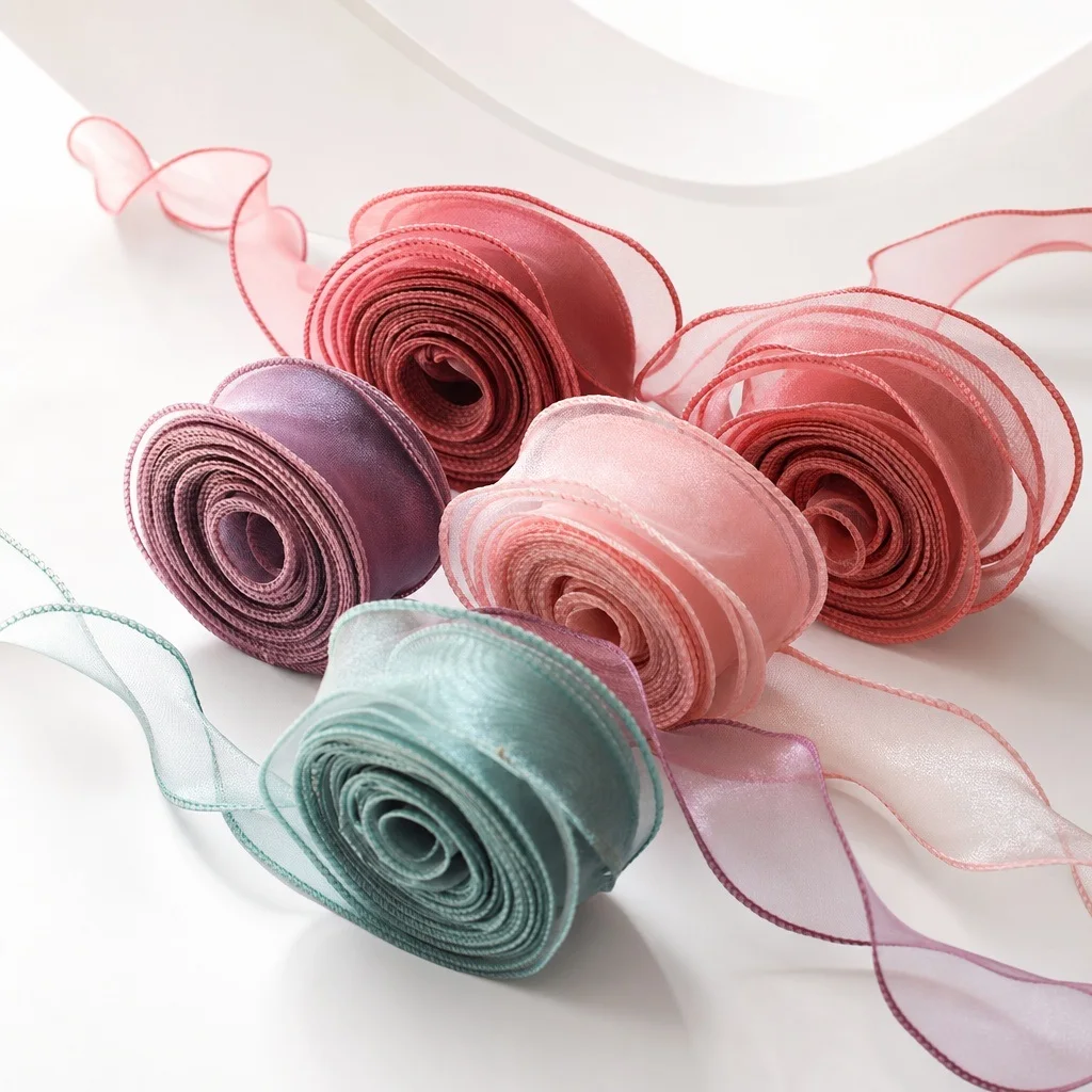 10 Yards/Rolle Chiffon-Seidenband, Organza-Satin für DIY-Bastelarbeiten, Geschenkverpackung, Dekoration, Hochzeitssträuße, Kranz, Nähzubehör