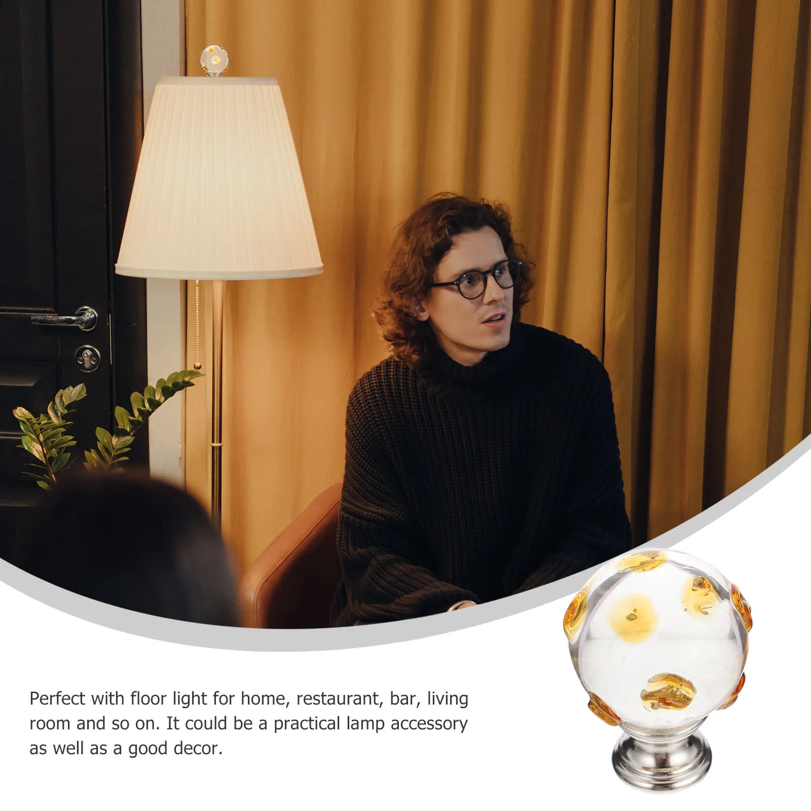 

2Pcs Transparent Glass Lamp Finial Decorative Lamp Cap for Table Floor Pendant Wall Light Stylish Retro Fixture Accessory Bright