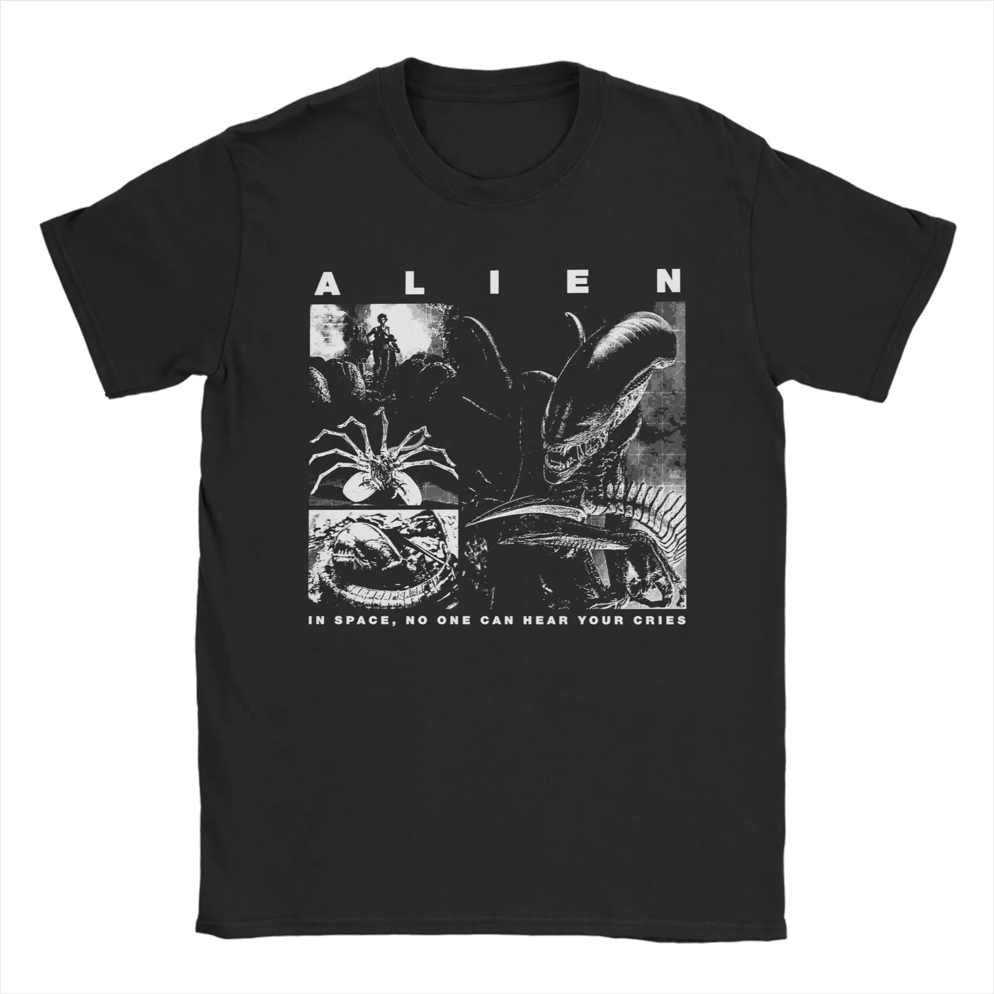 Alien Xenomorph Movie T Shirts Men 100% Cotton Cool T-Shirts Round Collar  Tees Short Sleeve Clothes Graphic