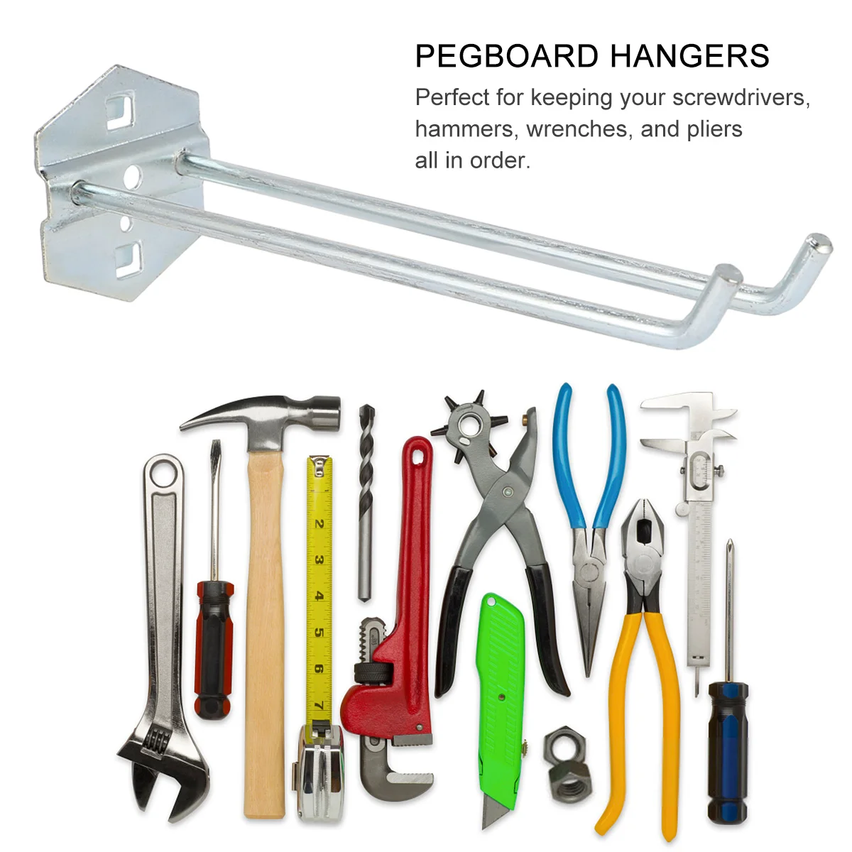 

4Pcs Pegboard Hooks Heavy Duty Steel Hanging Organizers for Tools and Crafts Storage Display Wall Mount Garage Workshop Shelving