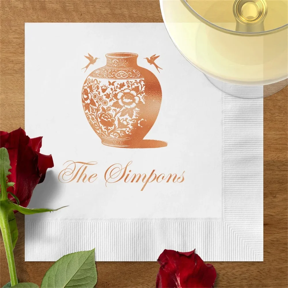 

50pcs Personalized Monogram Cocktail Foil Napkins, Grandmillennial Cocktail Napkins, Elegant Chinoiserie Luncheon Napkins