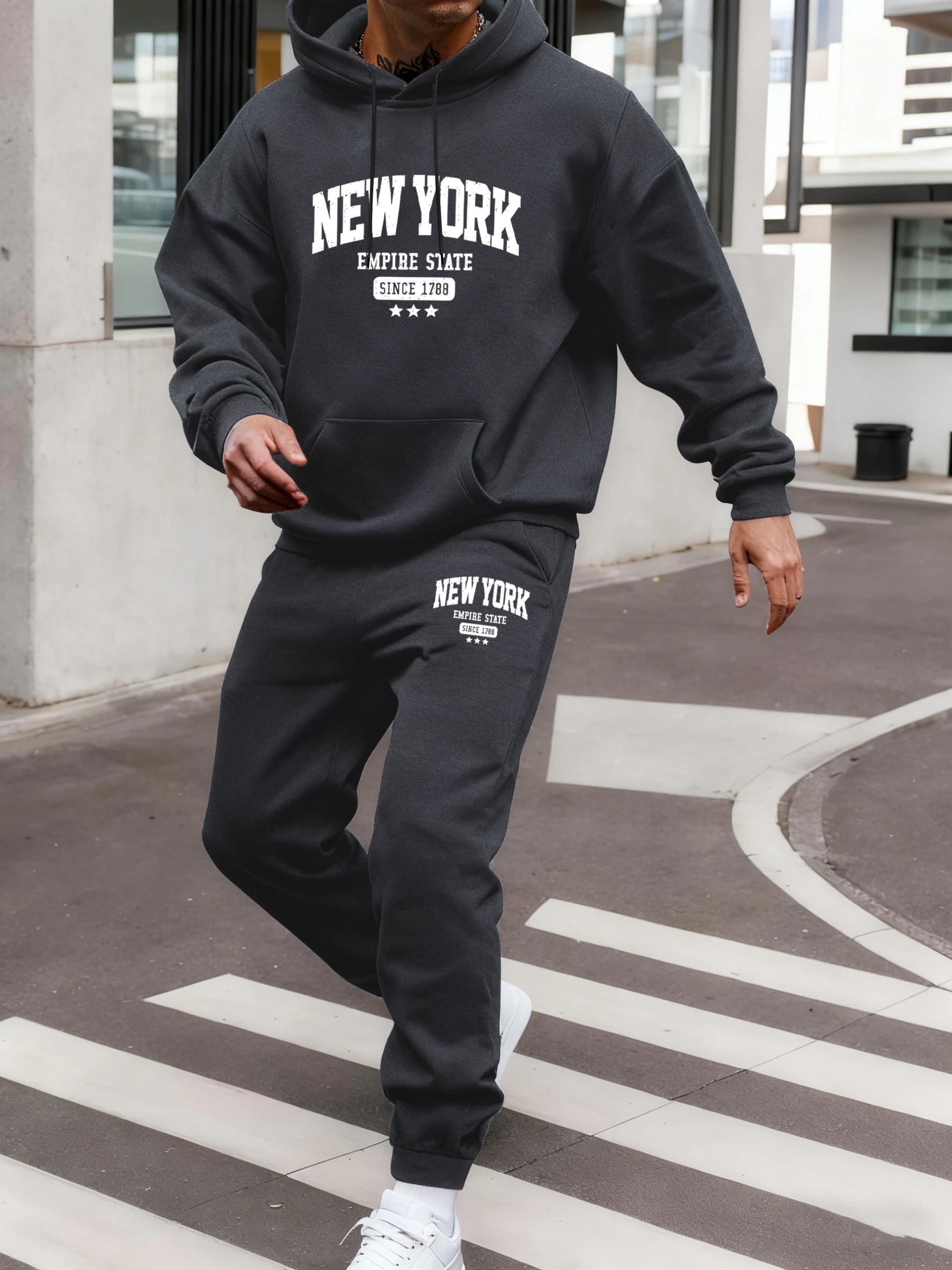 

New York Empire State Since 1788 Print Man Hoodie Set Casual Pocket Sweatshirt Suit Sport Street Pants Autumn Fleece Sweatpants