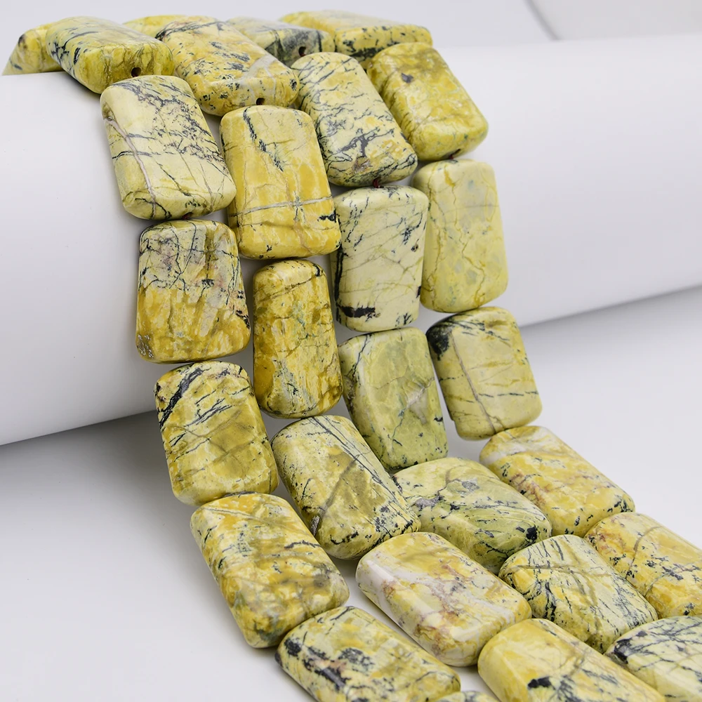 APDGG Large Size 30x40mm Natural Yellow SerPentine Stone Smooth Trapezoid Nugget Loose Pendant Beads 15.5