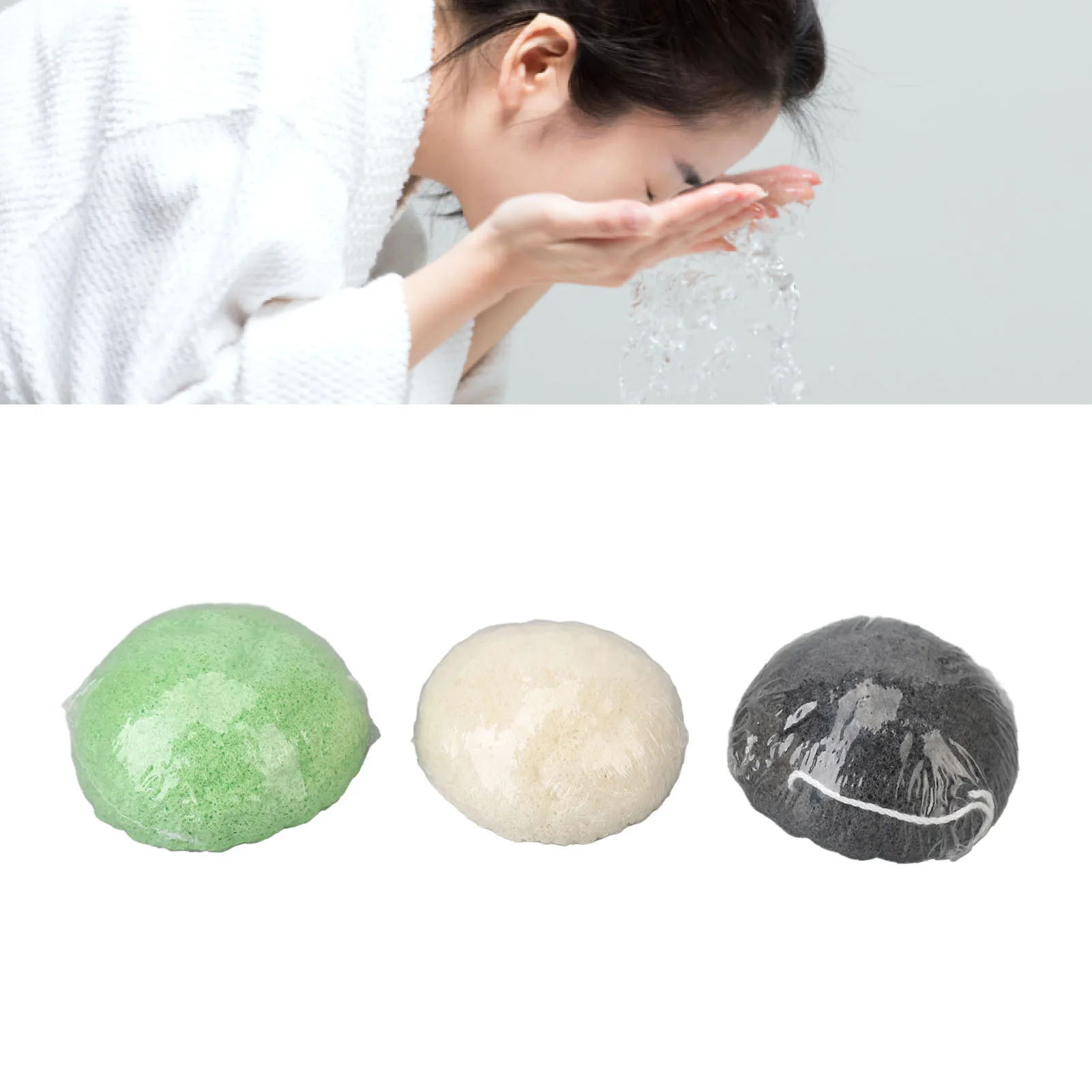 3 Stuks Konjac Gezichtsspons Set Met Opbergdoos Exfoliërende Halve Ronde Konjac Wash Face Flutter Voor Reiniging