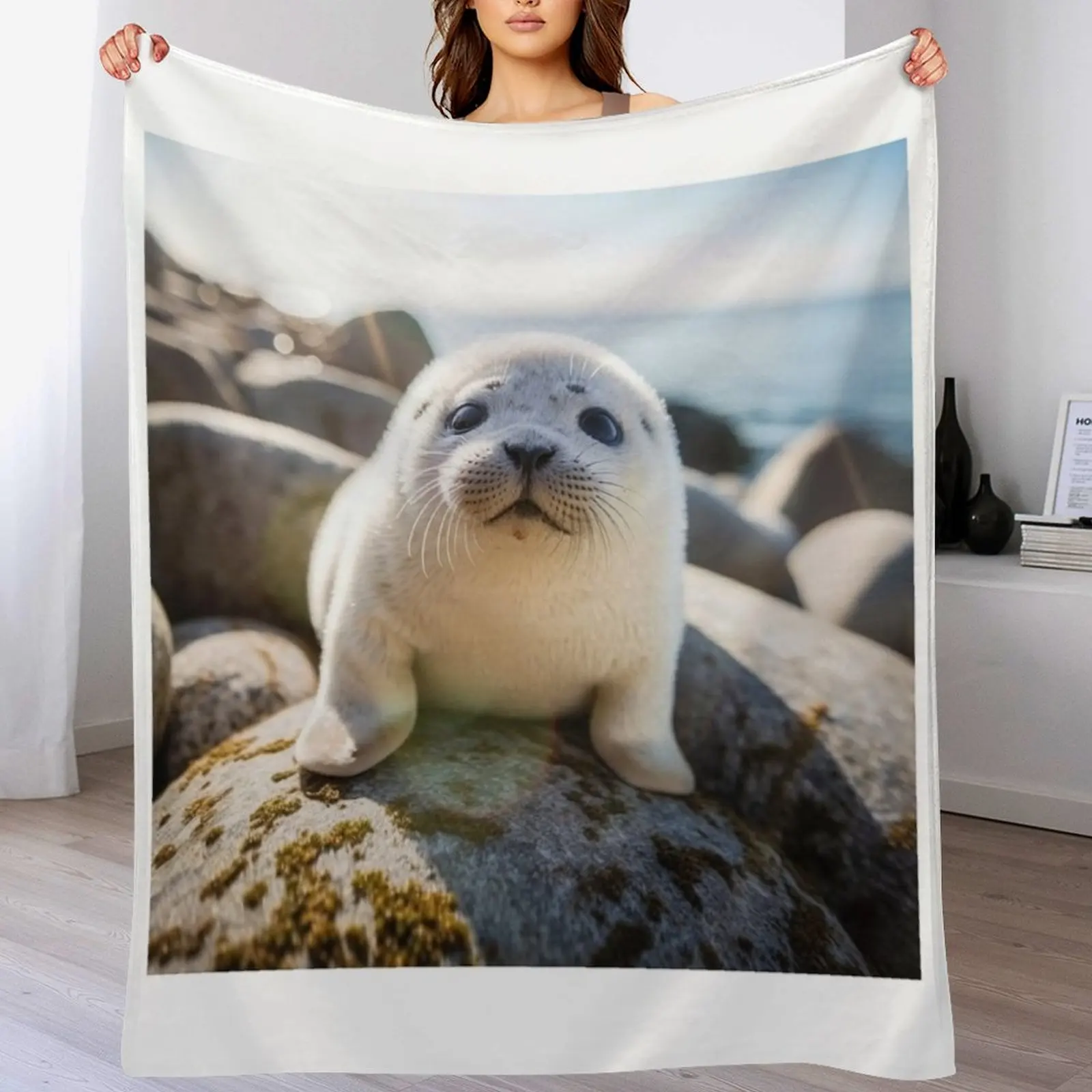 Cute Baby Seal - Cute Baby Animals Throw Blanket Warm Cozy Throw Blanket for Living Room Couch