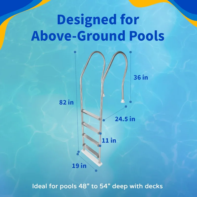 Blue Wave NE1149 Premium Stainless Steel Reverse Bend In-Pool Ladder for Above Ground Pools