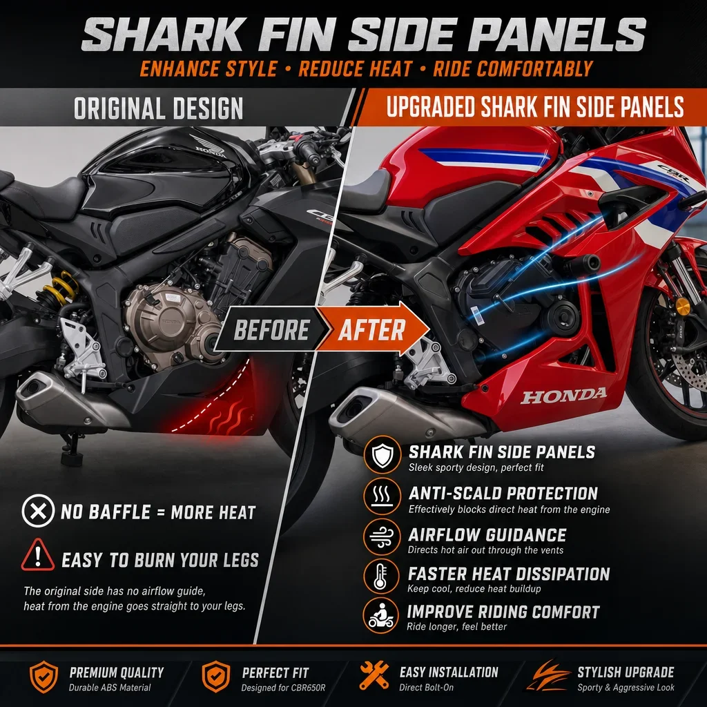 For Honda CBR650R 2024-2025 Shark Fin Side Fairing Panel ABS Cooling Vents Heat Dissipation Bodywork Cover New Red L+R Set view 3