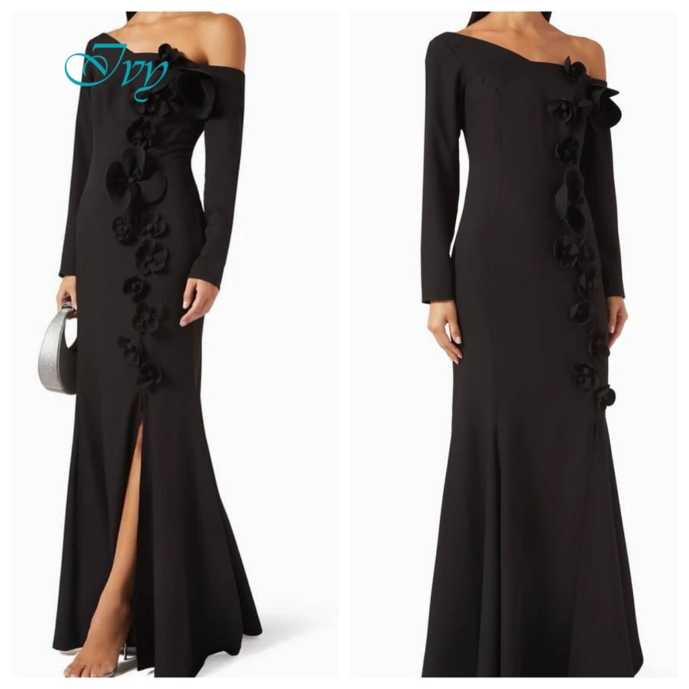 Customized Exquisite One Shoulder Long Sleeves Evening Dress High Quality Satin Prom Dresses Temperament Flowers Party Gowns