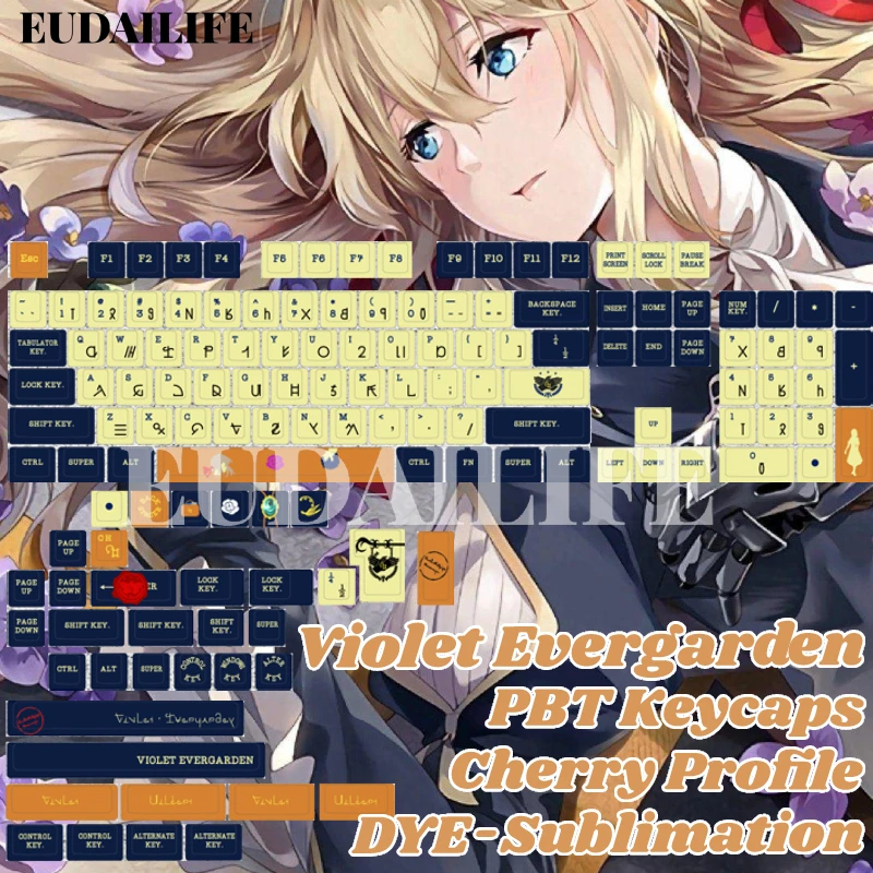 Anime Violet Evergarden 140 Key Cover PBT DYE Sublimation Cherry Profile Ross Axis Switch Keycap for Mechanical Keyboard Gift