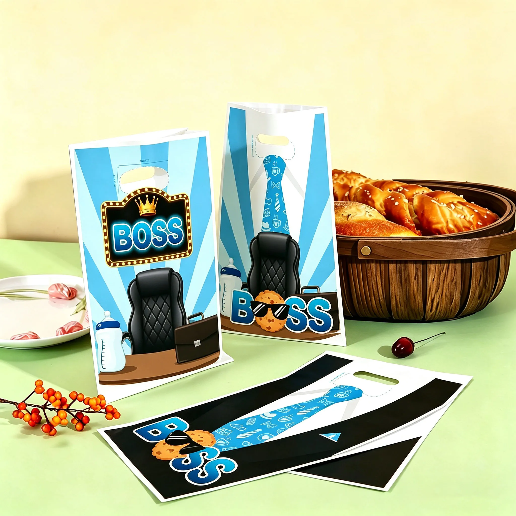 Little Gentleman Suit Style Party Gift Bags, Boys Birthday Goodie Treat Bags, Blue Plaid Party Favor Handbags 10/30pcs
