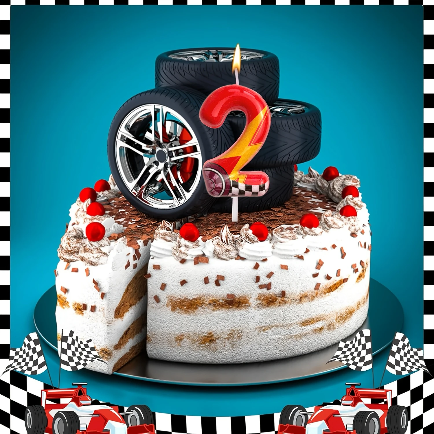 1 Stück Rote Rennwagen-Blitzkerze mit Zahlen 0-9, Kuchendekoration für Geburtstag, Jubiläum & Themenparty