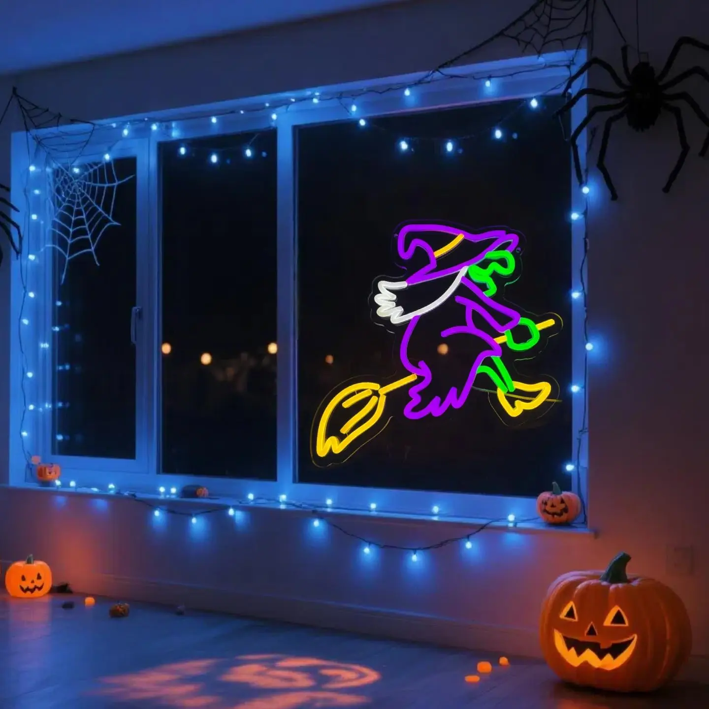 Witch with Flying Broom Neon Sign USB Powered Halloween Neon Light for Halloween Party Bedroom Cave Room Home Bar Window Decor
