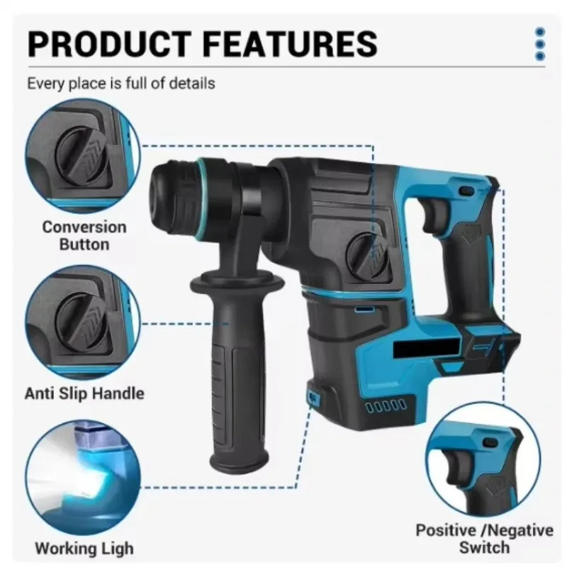4800ipm ブラシレスコードレス電動ハンマードリル 800W 入力電力ロータリーハンマードリルチゼリングツール 18V バッテリー用