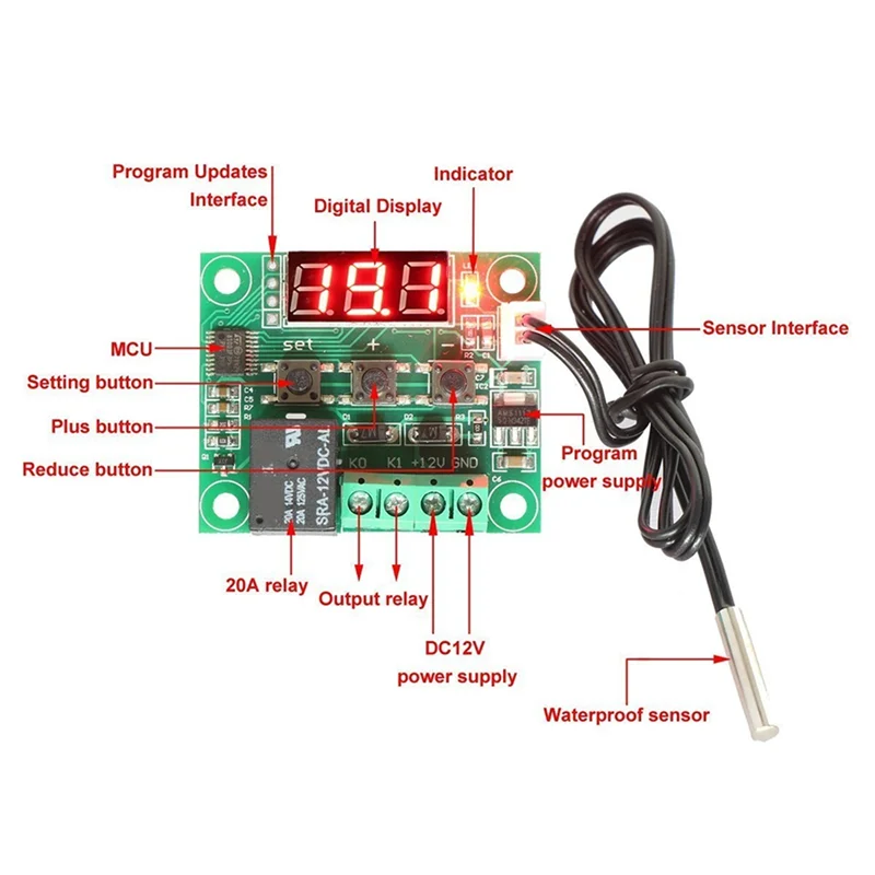 A56XA 10 PCS W1209 DC 12V Red Heat Cool Temp Thermostat Temperature Control Switch Temperature Controller