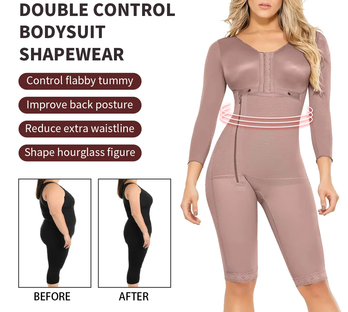 Fajas Colombianas Full Body High Compression Shapewear For Women Tummy Control Breast Support Side Zipper Corset Slimming Sheath