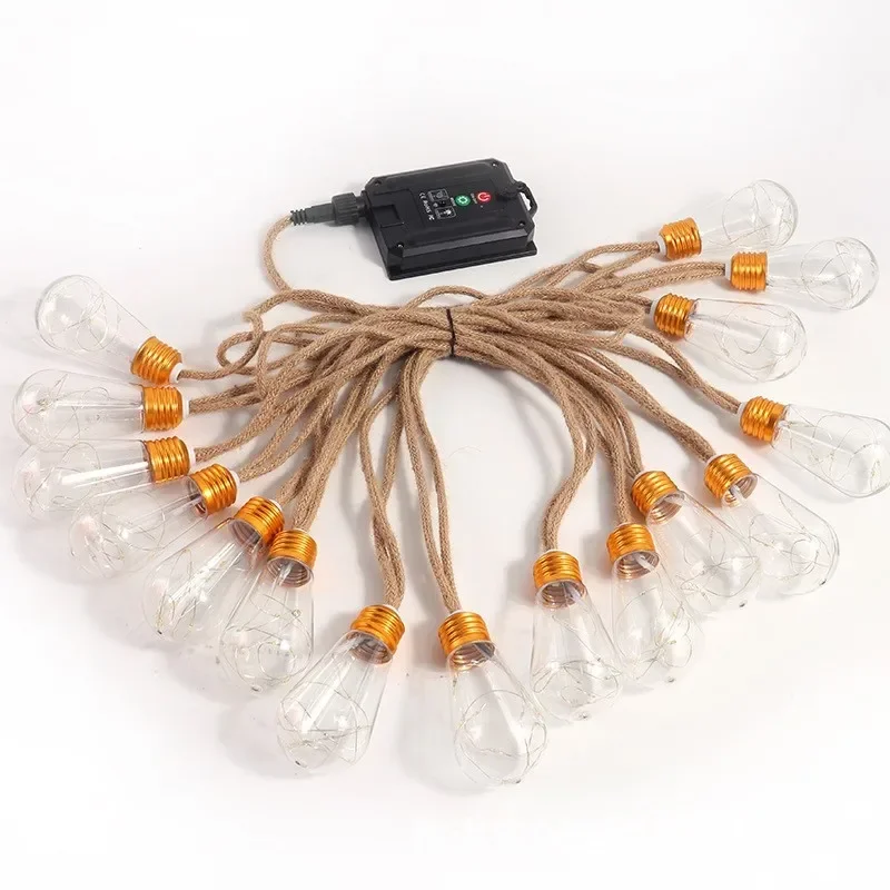 27Pcs/Lots New Outdoor Waterproof Camping Solar Hemp Rope Light String Courtyard Copper Wire Light Christmas Bulb Lamp