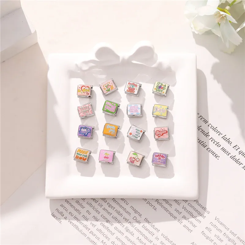 الفن تصميم الكلمات الملونة محظوظ السلطة متعة يكون لي سحر الإيطالية رابط صالح 9 مللي متر الفولاذ المقاوم للصدأ سوار الرجال النساء DIY بها بنفسك صنع