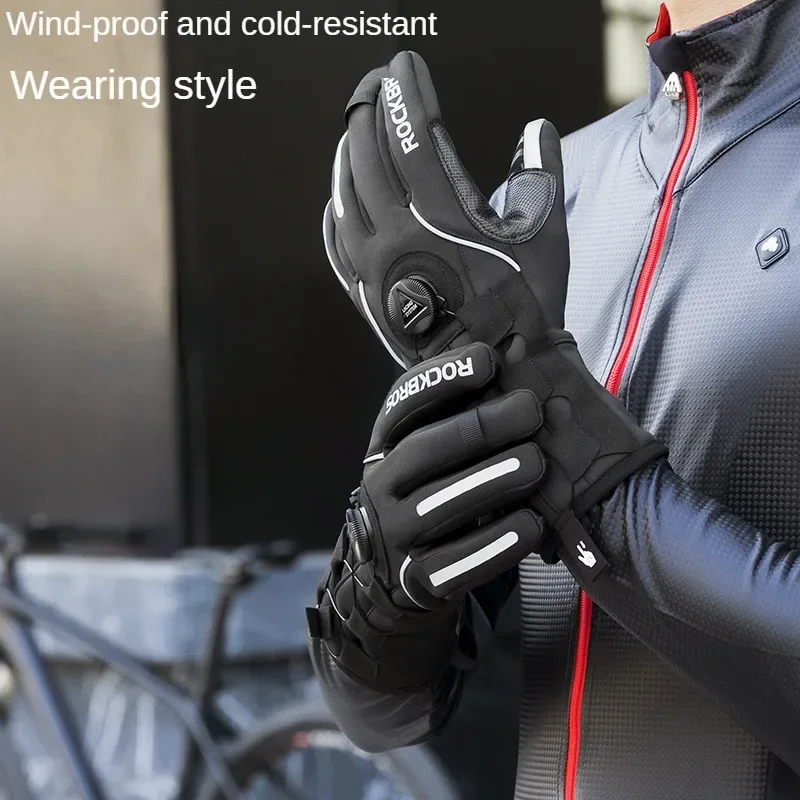 ROCKBROS Motorcycle Gloves Bicycle Electric Riding Gloves Men's Long Fingers Extended Warm Spring and Winter Touch Screen Gloves