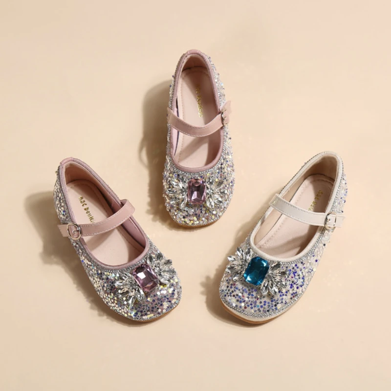 

Leather Shoes for Girl Glitter Sparkle Party Ballerina High-heeled Kid Sequin Bling PU Mary Jane Show Princess Dress Single Shoe