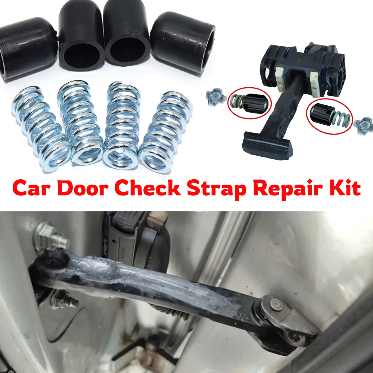Kit de 4 piezas para Volkswagen JETTA VI AMAROK POLO GOLF VII TIGUAN, kit de reparación de correas de puerta de coche de 2 puertas, clips de amortiguación y resorte
