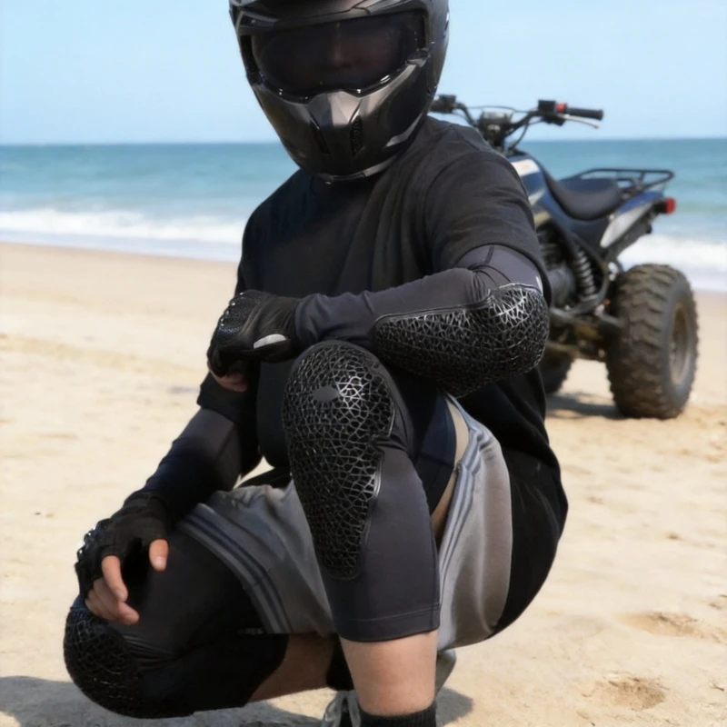 Breathable Ice silk Motorcycle Knee Pads Elbow Pads Soft Protective Shell  Knee Guard DH MTB Cycling Moto Knee Elbow pads