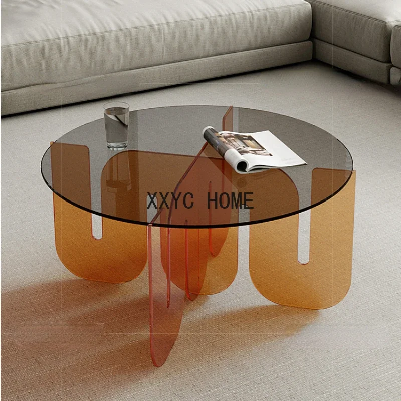 

Acrylic Transparent Glass Coffee Table Nordic Personalized Creative Living Room round Blue Tea Table