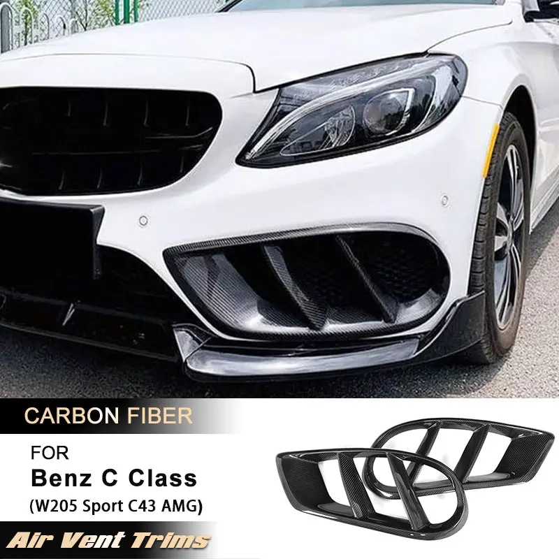 

Car Front Bumper Air Vent Cover Trim for Mercedes Benz C Class W205 Sport C43 AMG 2015-2018 Fog Grill Frame Carbon Fiber FRP