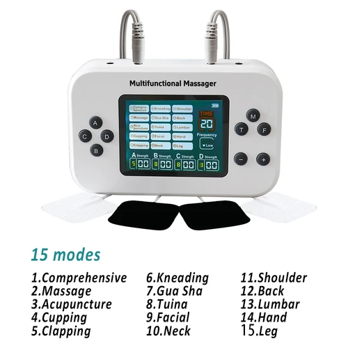 Imagen 2 del producto Estimulador muscular de unidad Tens de 15 modos, 4 salidas, masajeador de fisioterapia profesional, electroestimulador EMS Tens con almohadillas de 8 Uds.