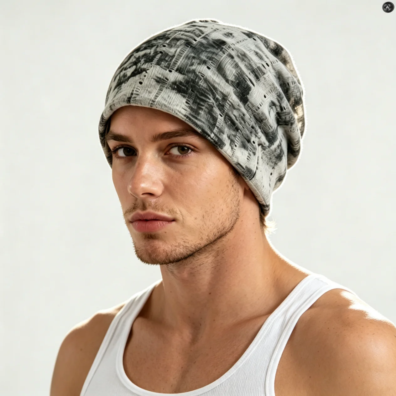 Y2K Retro Tie-dye Beanie Hat For Men Women Distressed Holes Mesh Bonnet Cap Stretchable Breathable Lightweight Soft Headwear