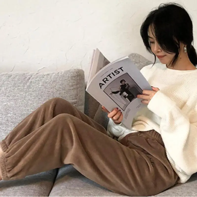 New Women Autumn Winter Fashion Soft Skin Friendly Comfort Pants Loose Casual Thick Plush Warm Home Sleeping Pants Lazypeople