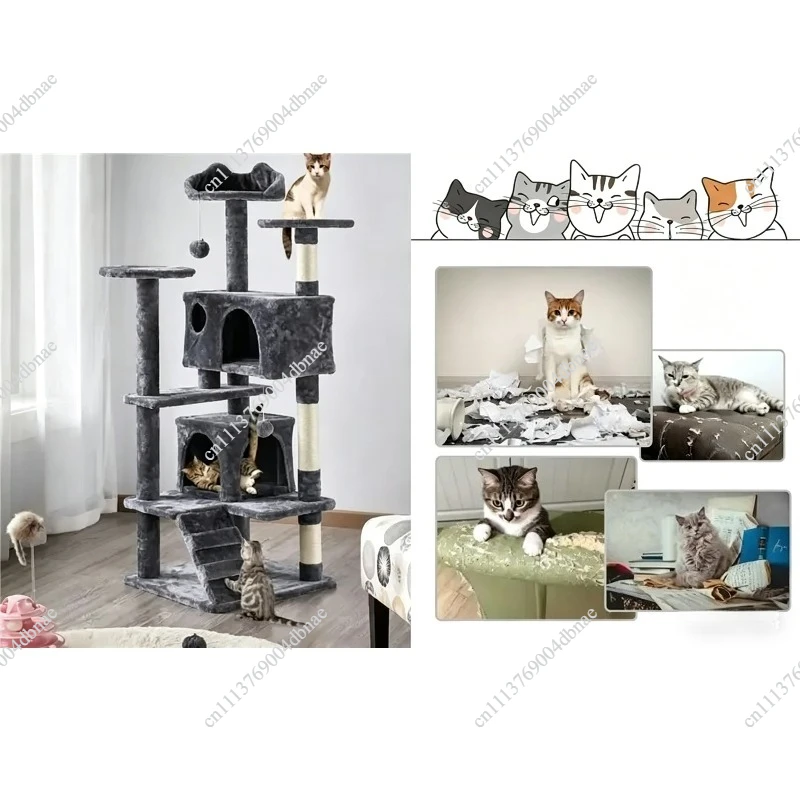 Cat Tree with Hammock and Scratching Post Tower, cat House, Cat Toys Tower, K01, Dark Gray