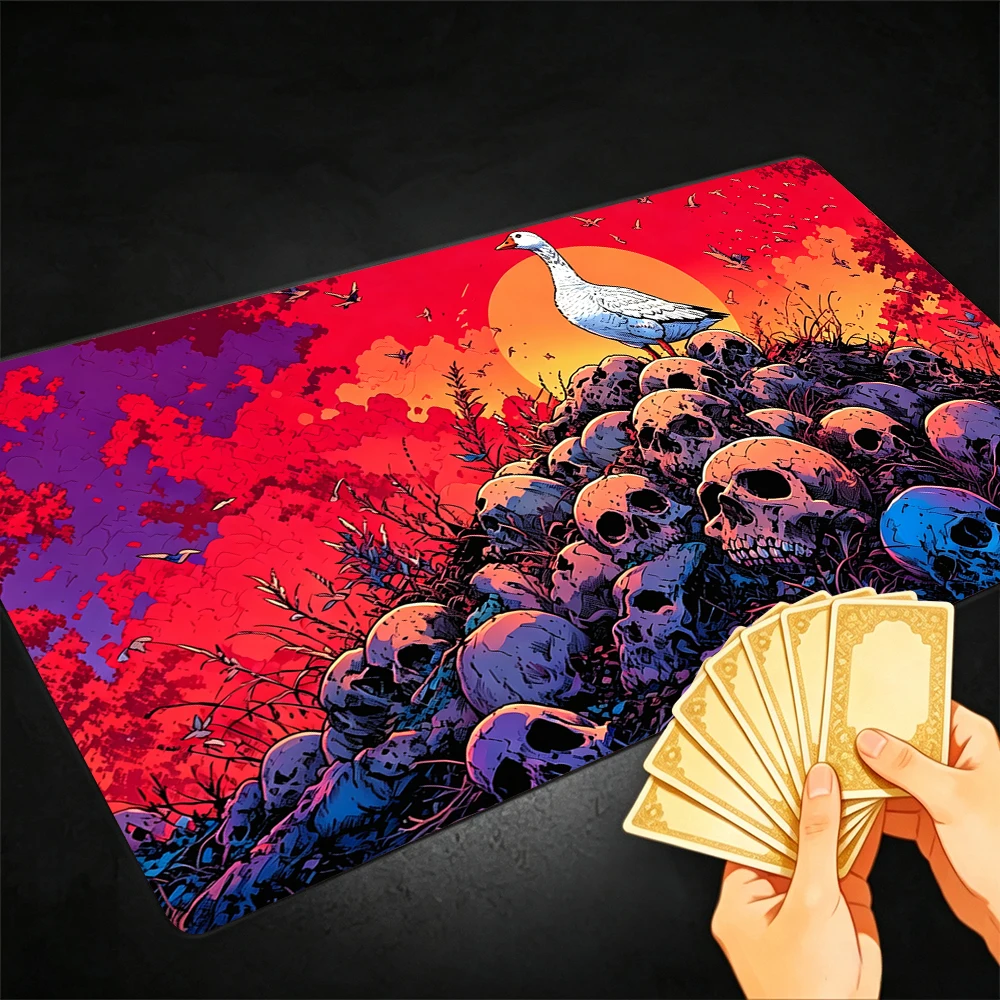 Skull and White Goose TCG Playmat Magic Playmat Gathering Gaming Mat with Stitched Edge Anti-slip base 60X35cm Trading Card Game