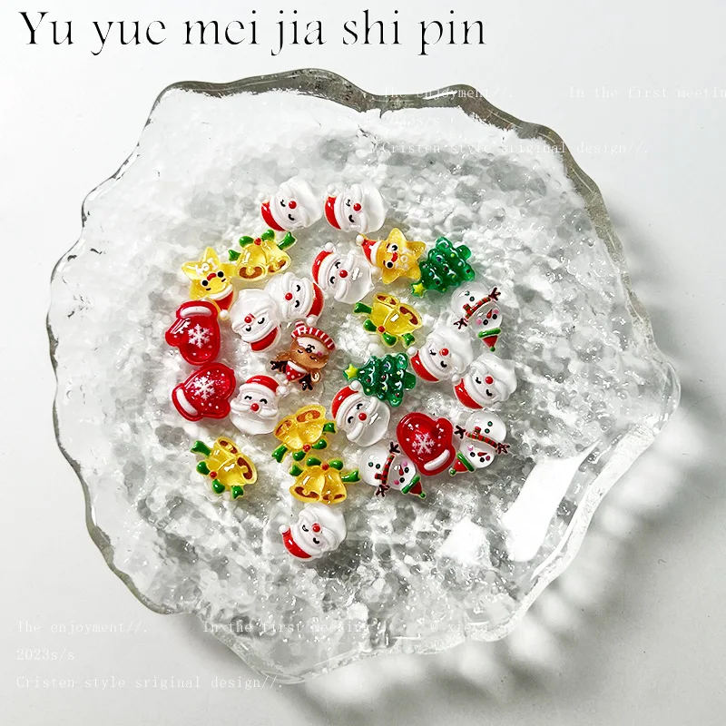 Mini biscuits de Noël en résine pour nail art, multi-saillies, jolies pierres précieuses de charbon pour ongles, décorations 3D, artisanat de bricolage, 20 pièces