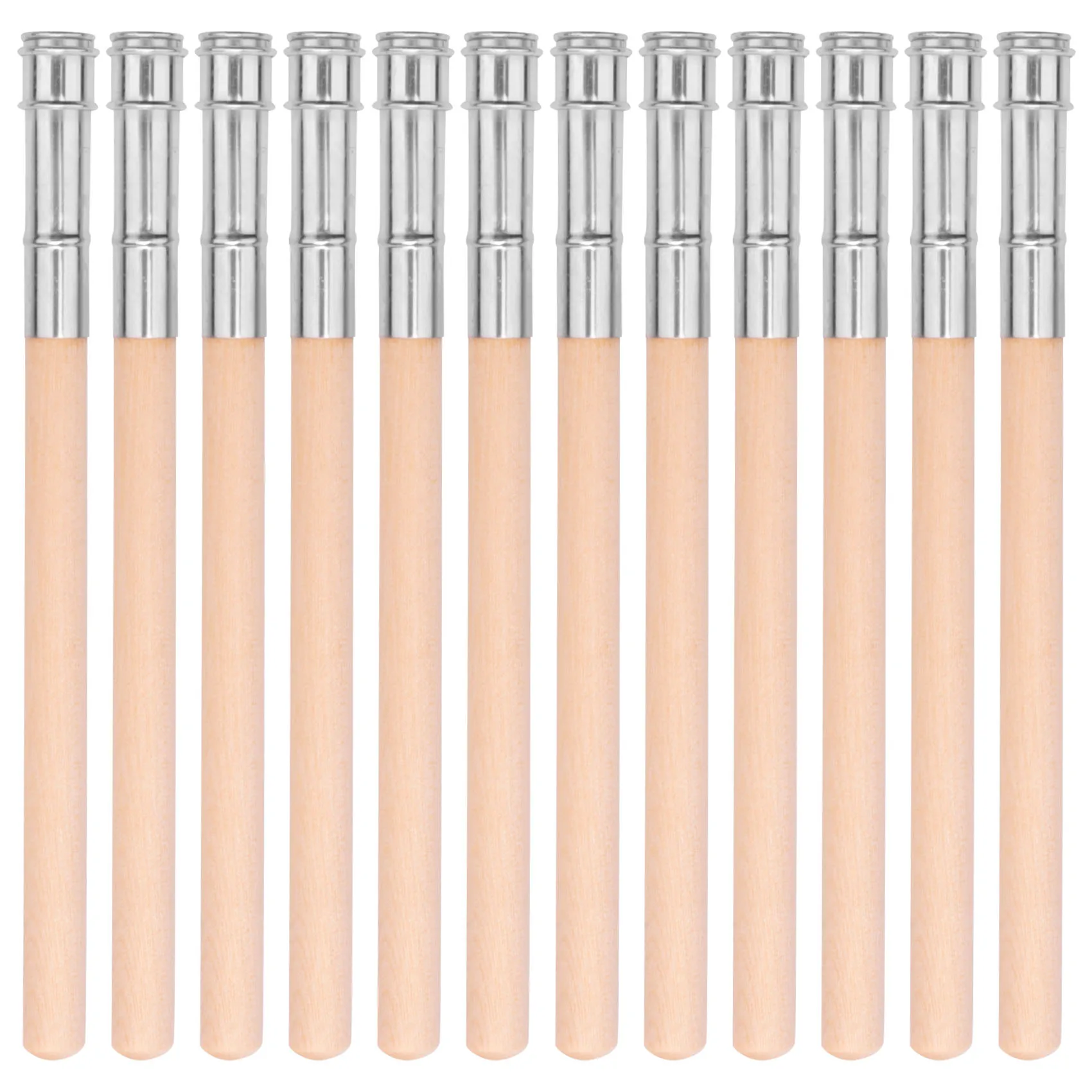 12 Pieces Wooden Pencil Extenders Art Pencil Lengthener Crayon Extension with Aluminum Handle for School Office Supplies