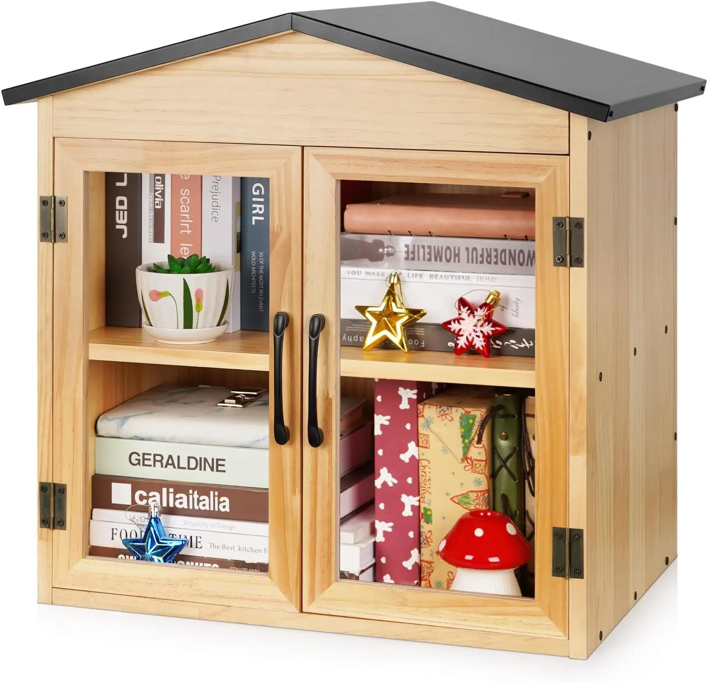 Neighborhood Community Outdoor Book Box, Wooden Cabinet, Natural, Share Books Flyers Newspapers