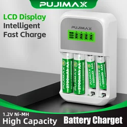 PUJIMAX 4 Slots LCD Display Intelligent Battery Charger For AA/AAA NiCd NiMh Rechargeable Batteries Fast Charging With Cable