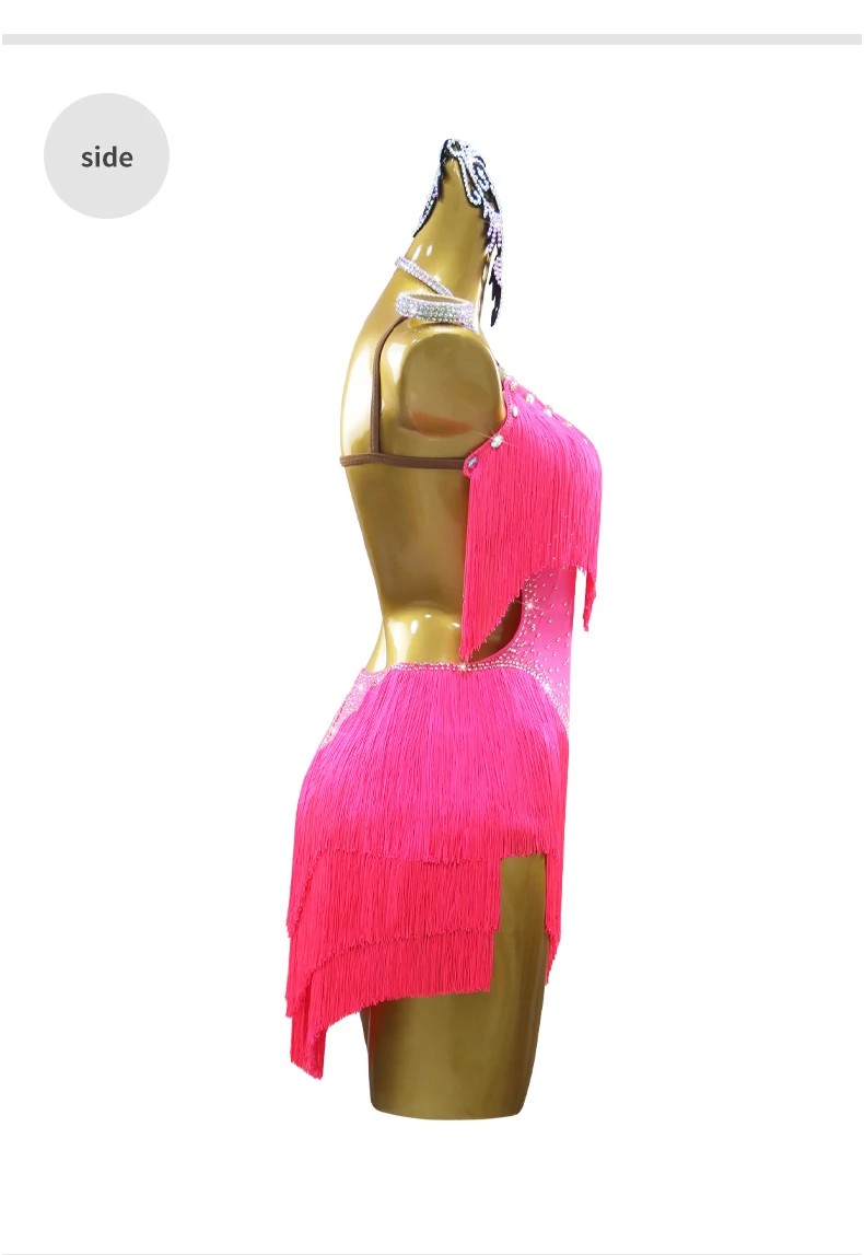 Lateinamerikanische Tanzkleidung, Damen-Ballkleidung, Bühnenoutfit, lyrisches Tanzkostüm mit Fransen, Mädchen-Übungskleid, passendes Kostüm, Karnevalstanzkleidung. – Detail 9