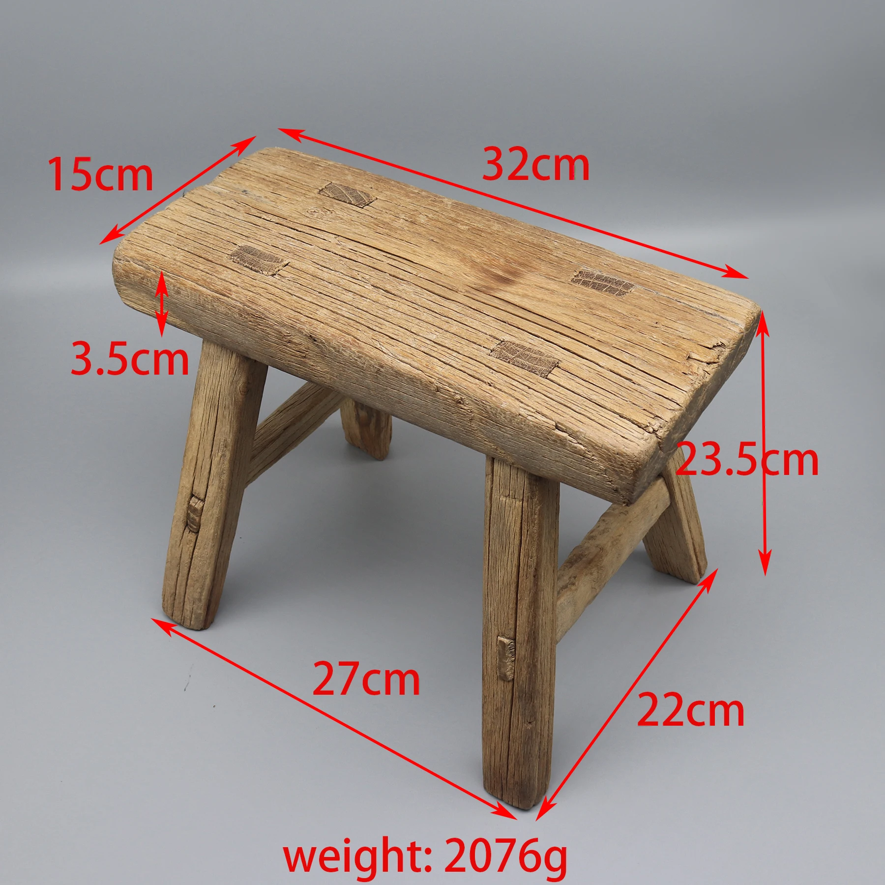 Old Sturdy Kitchen Stool, Mini Bench, Small Side Table