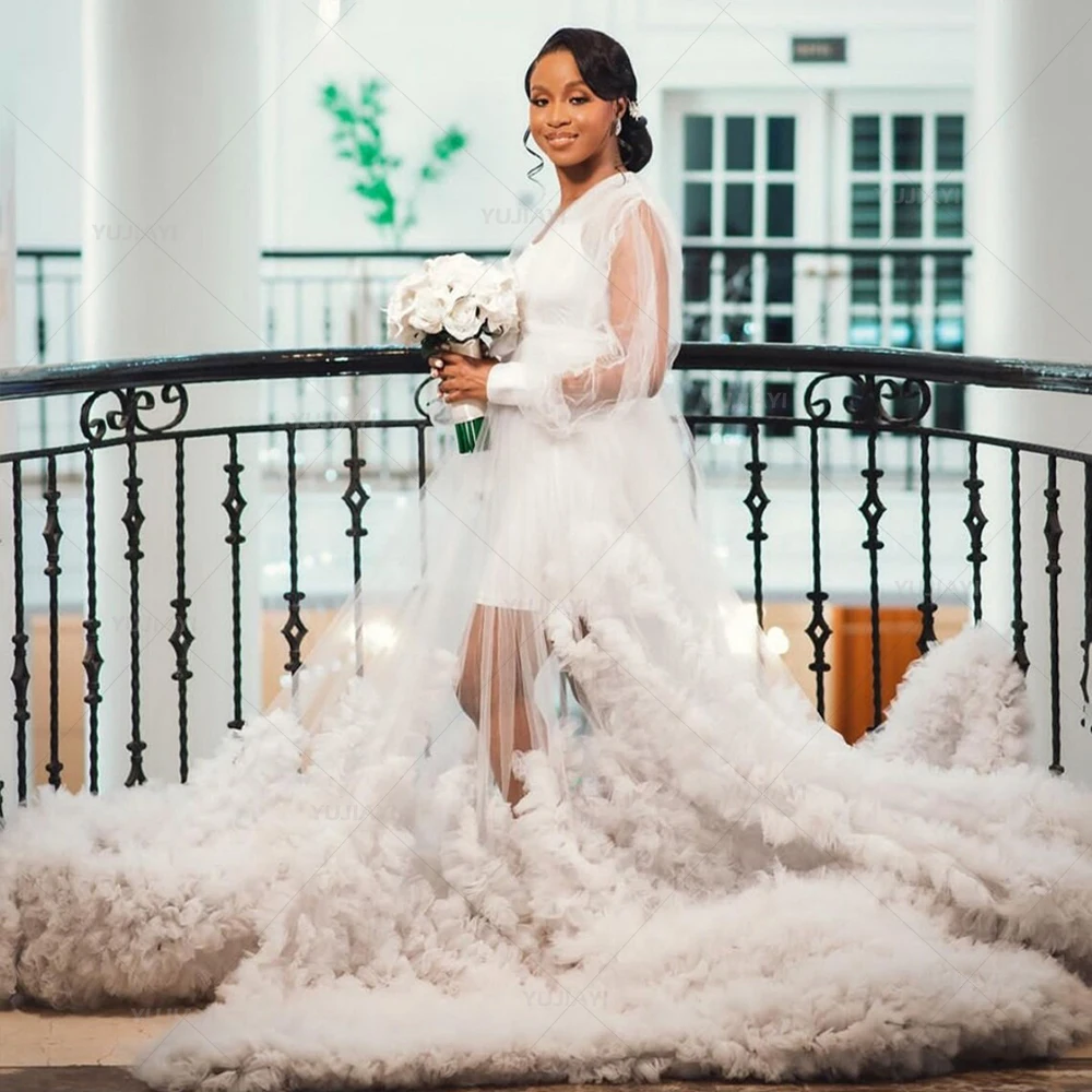 Vestido de novia blanco de tul Extra hinchado para mujer, bata de maternidad con volantes para sesión de fotos, ropa de dormir para fiesta de graduación y embarazo