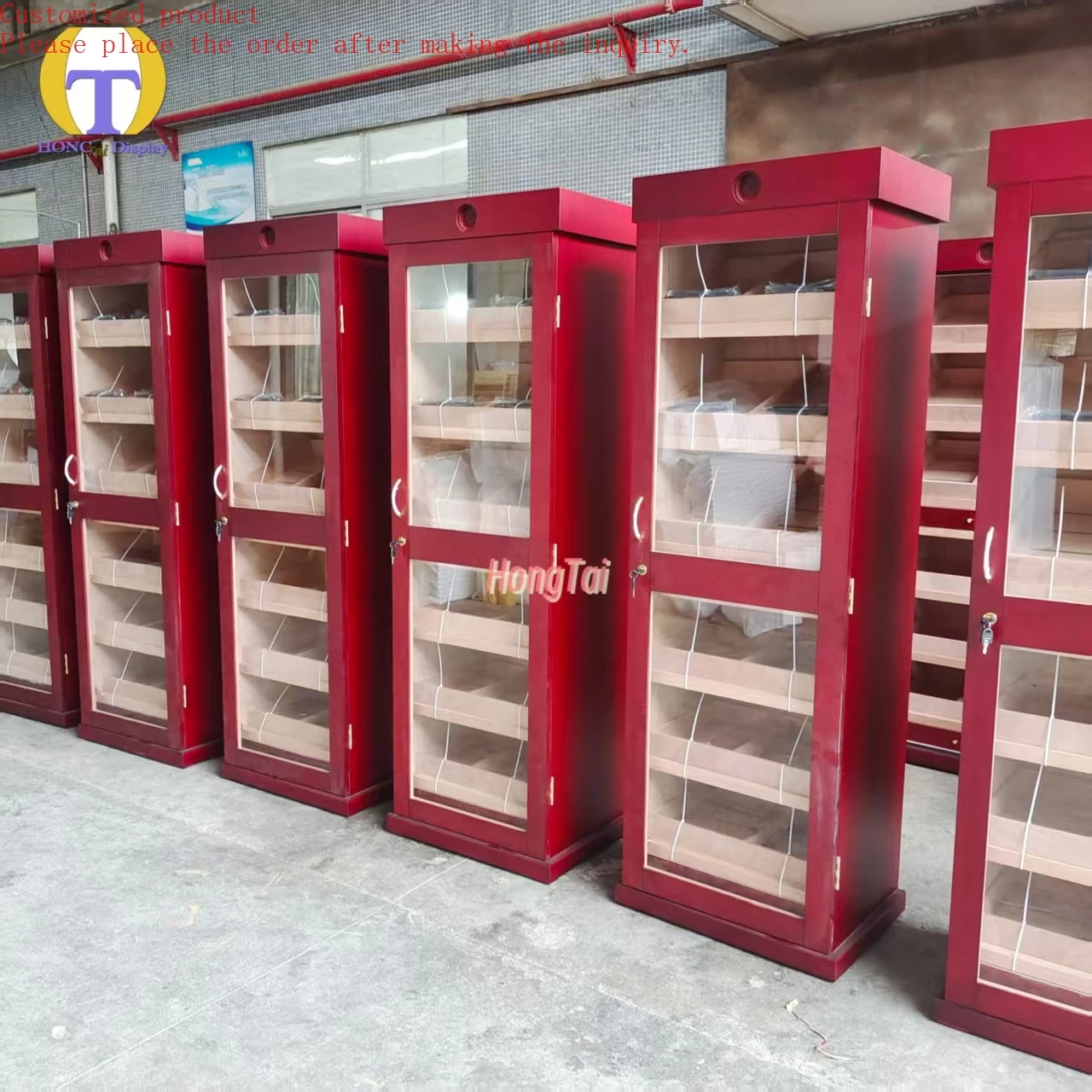 

Custom.Hot Sale High-quality Cedar Wood Swing Door Control Humidity Cigar Display Showcase Cigar Cabinet