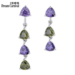 New DreamCarnival1989 New Asymmetric Earrings for Women Different Length Triangle Olivine Purple Zircon Jewellery Cute WE4214