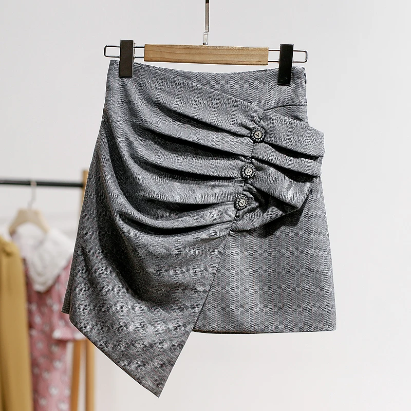 

Grey A-Line Skirt High Waist Short Skirt Street Style Spring 2025 Women's Fashion Half Body Skirt by XKING/Aixiken