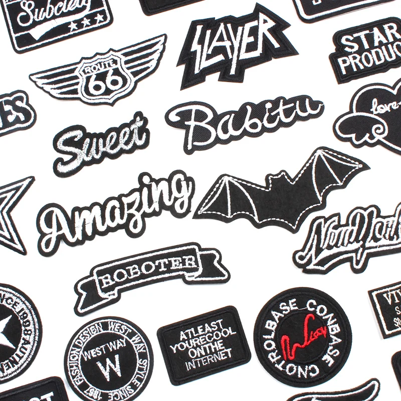 Self Adhesive Black Patches Embroidery Clothes Stickers DIY Jeans Coats Jackets Badge Clothing Appliques Motorcycle Suit Patch